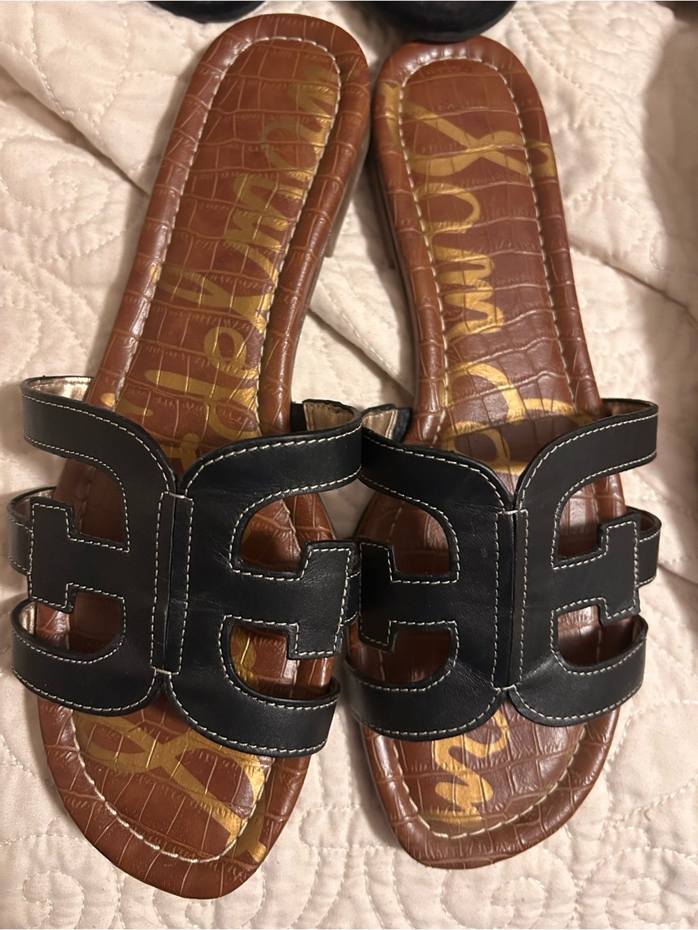 Sam Edelman Black Leather Slide Sandals - Women